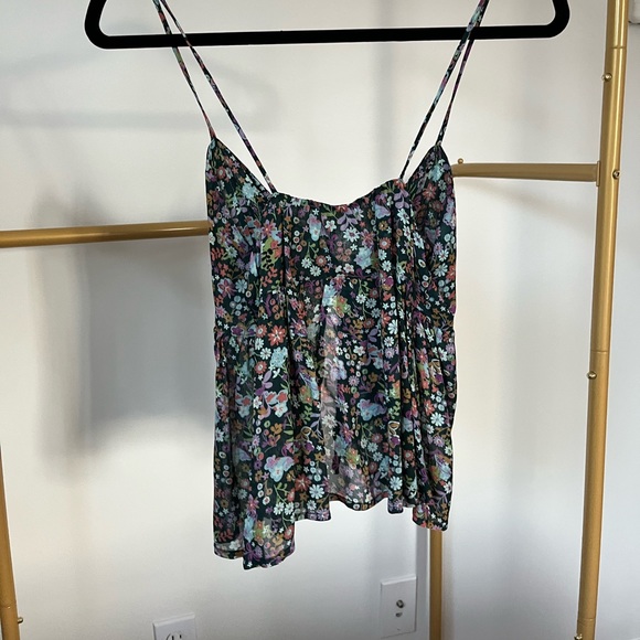 Like new- American Eagle Studio tie front floral tank top - Picture 3 of 3